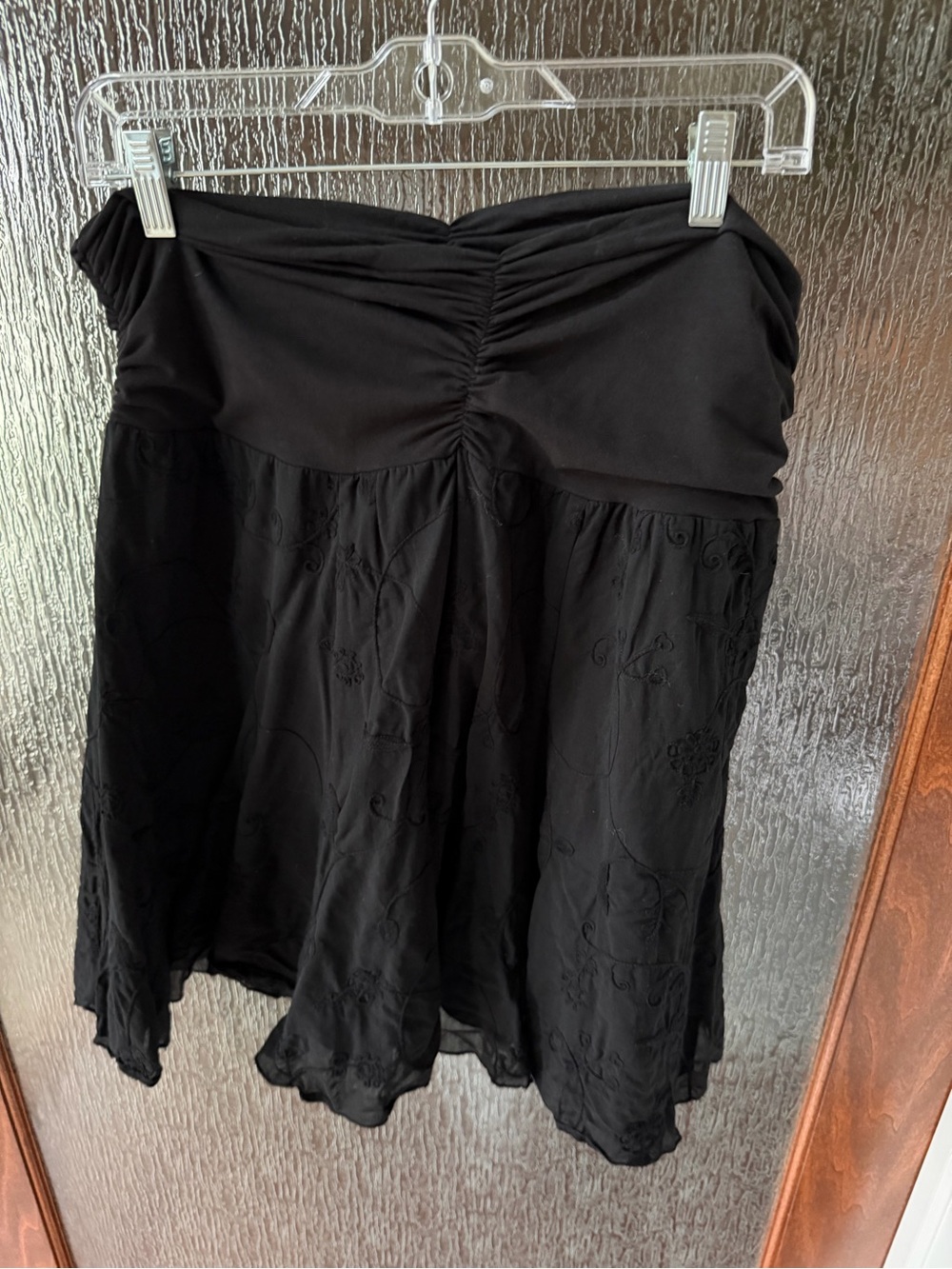 CAbi Black Midi A-Line Skirt with Ruched Waist XL